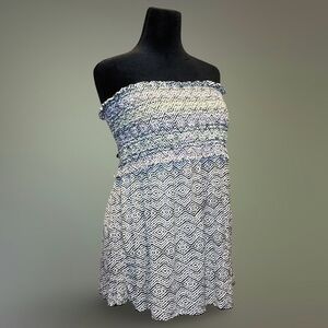 ❥Geometric Smocked Strapless Top Black White & Color threading hippie festival ❥